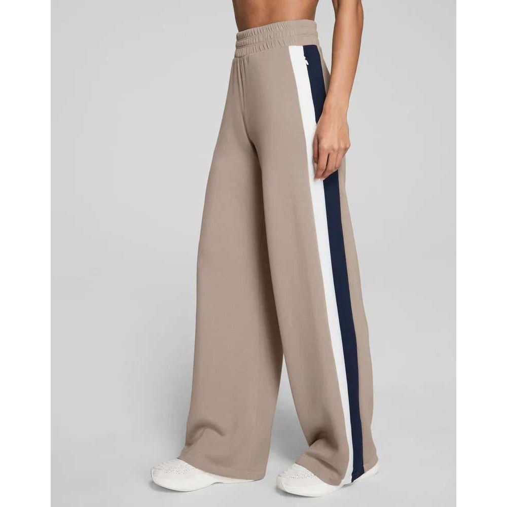 Spanx AirEssentials Wide Leg Pants Women 1XT Taupe Navy White Stripe 21365Q